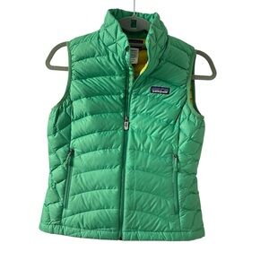 Patagonia Lime Green & Yellow Women’s Puffer Vest 800 Fill Goose Down Sz XS